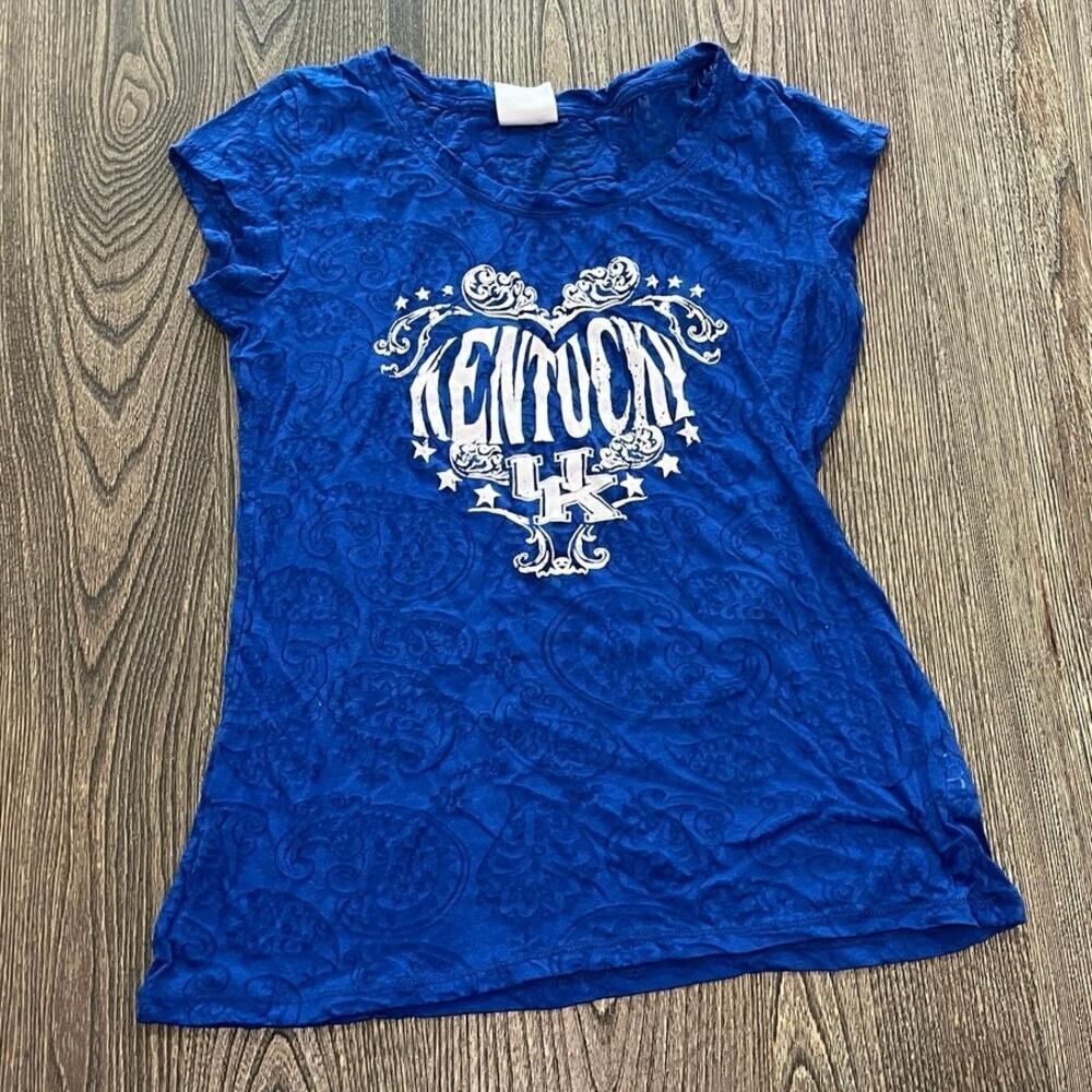 KA Knights Apparel Kentucky UK Graphic Print T-Shirt Paisley Textured Blue Sz M